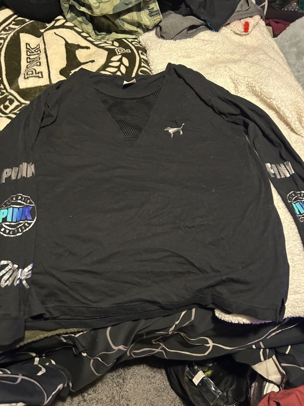 PINK Victoria's Secret Black Long-Sleeve Logo tshirt